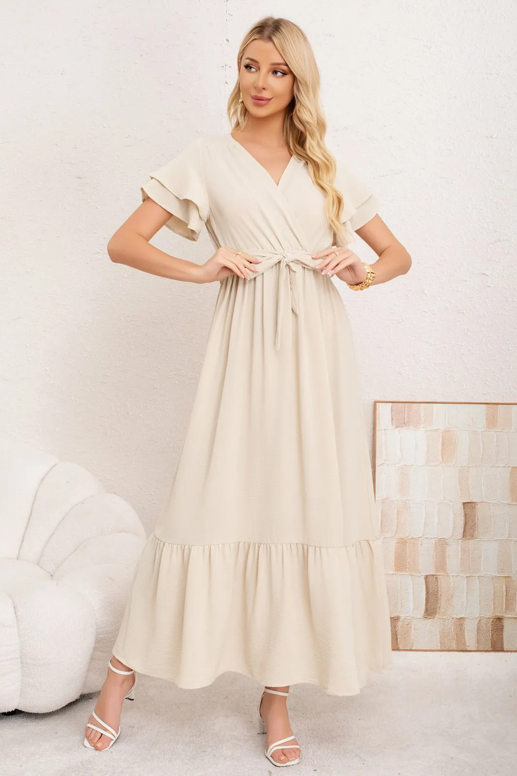 VESTIDO PREMIUM LARGO PRIMAVERA MUJER. CON MANGAS Y LAZO 3385 - 2