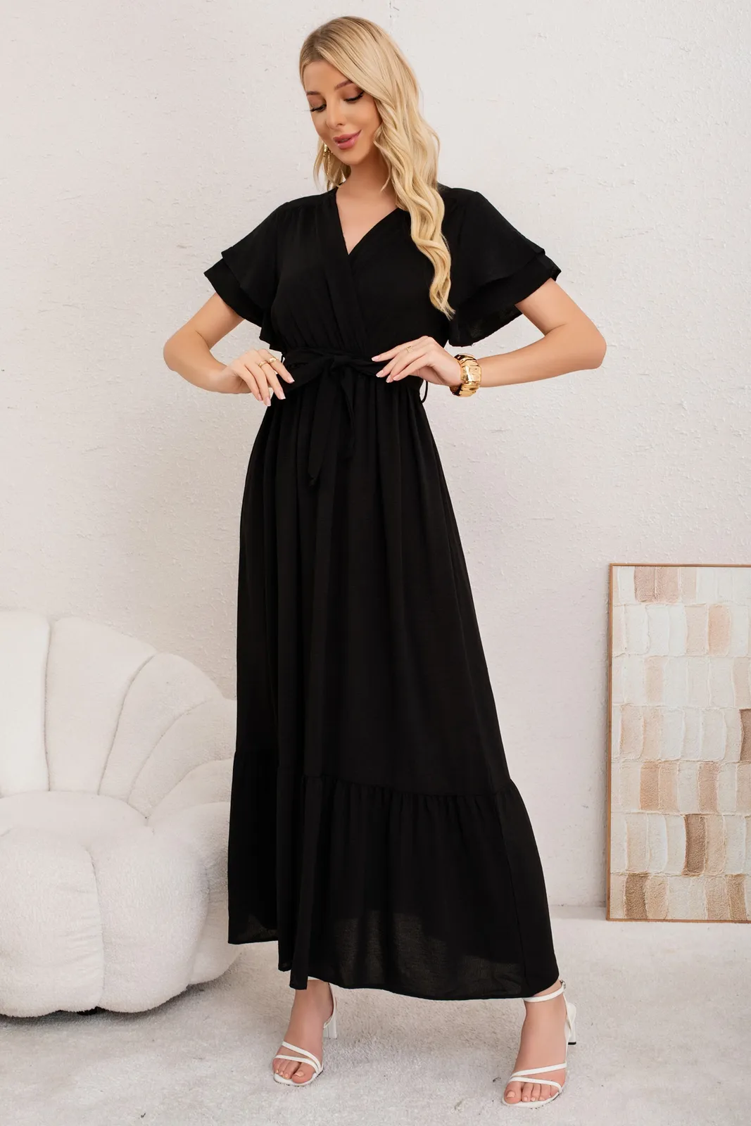 VESTIDO PREMIUM LARGO PRIMAVERA MUJER. CON MANGAS Y LAZO 3385 - 2