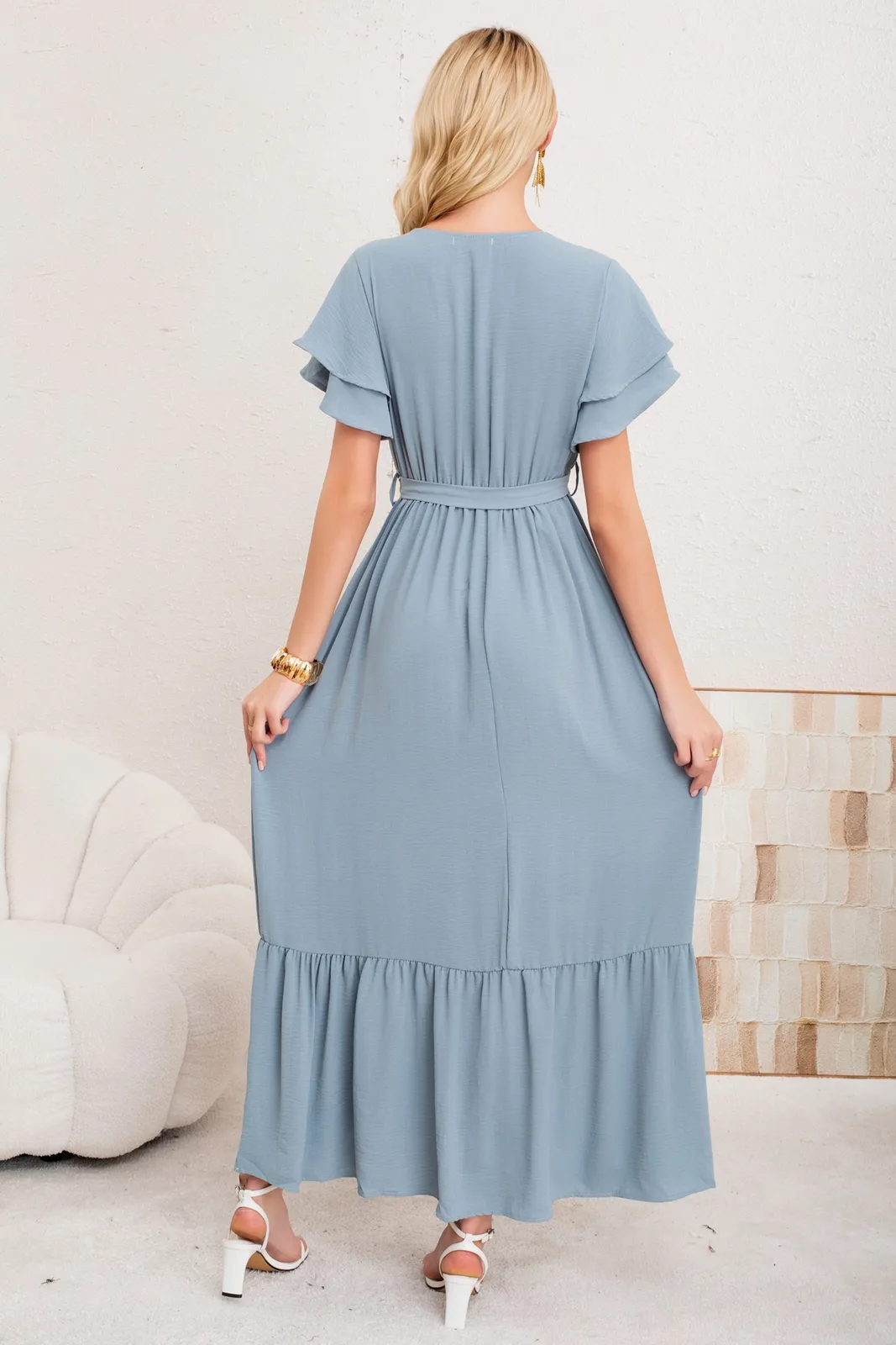 VESTIDO PREMIUM LARGO PRIMAVERA MUJER. CON MANGAS Y LAZO 3385 - 3