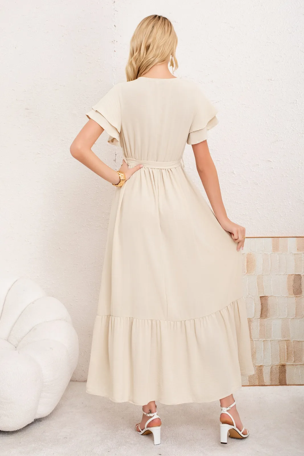 VESTIDO PREMIUM LARGO PRIMAVERA MUJER. CON MANGAS Y LAZO 3385 - 3