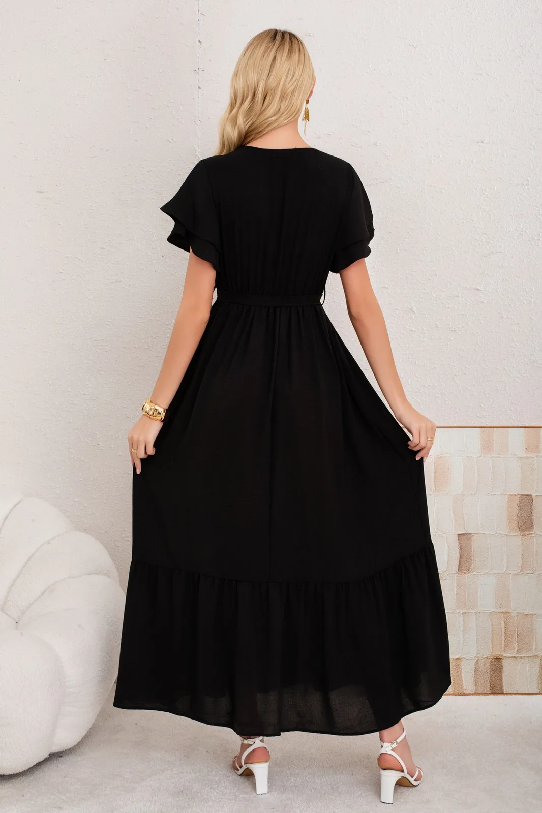 VESTIDO PREMIUM LARGO PRIMAVERA MUJER. CON MANGAS Y LAZO 3385 - 3