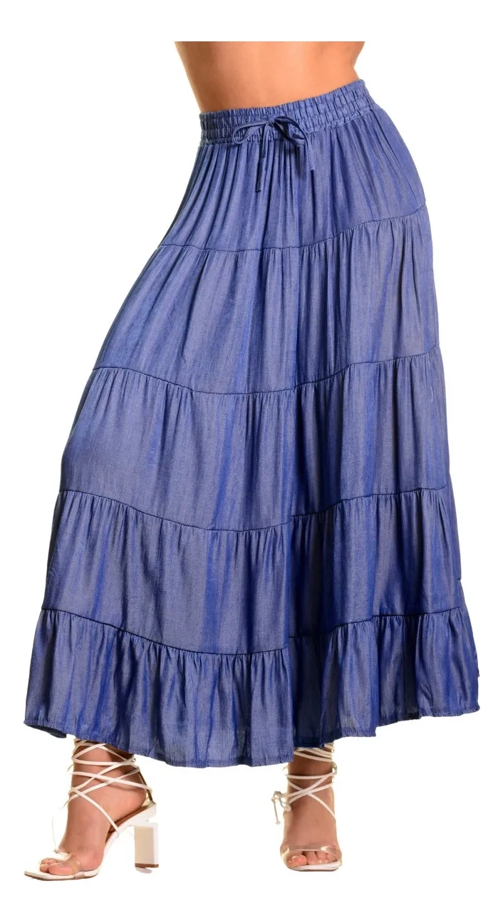 FALDA LARGA ANCHA, TIPO JEANS, CINTURA ALTA JUVENIL 102 - 1