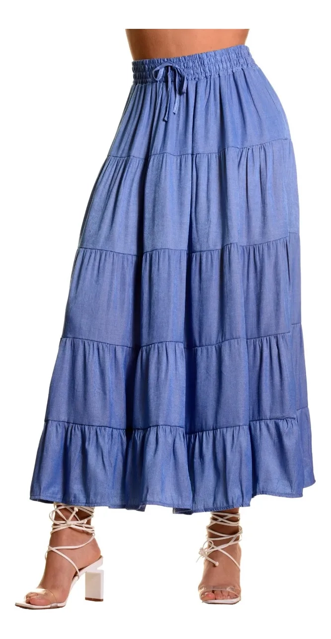 FALDA LARGA ANCHA, TIPO JEANS, CINTURA ALTA JUVENIL 102 - 1