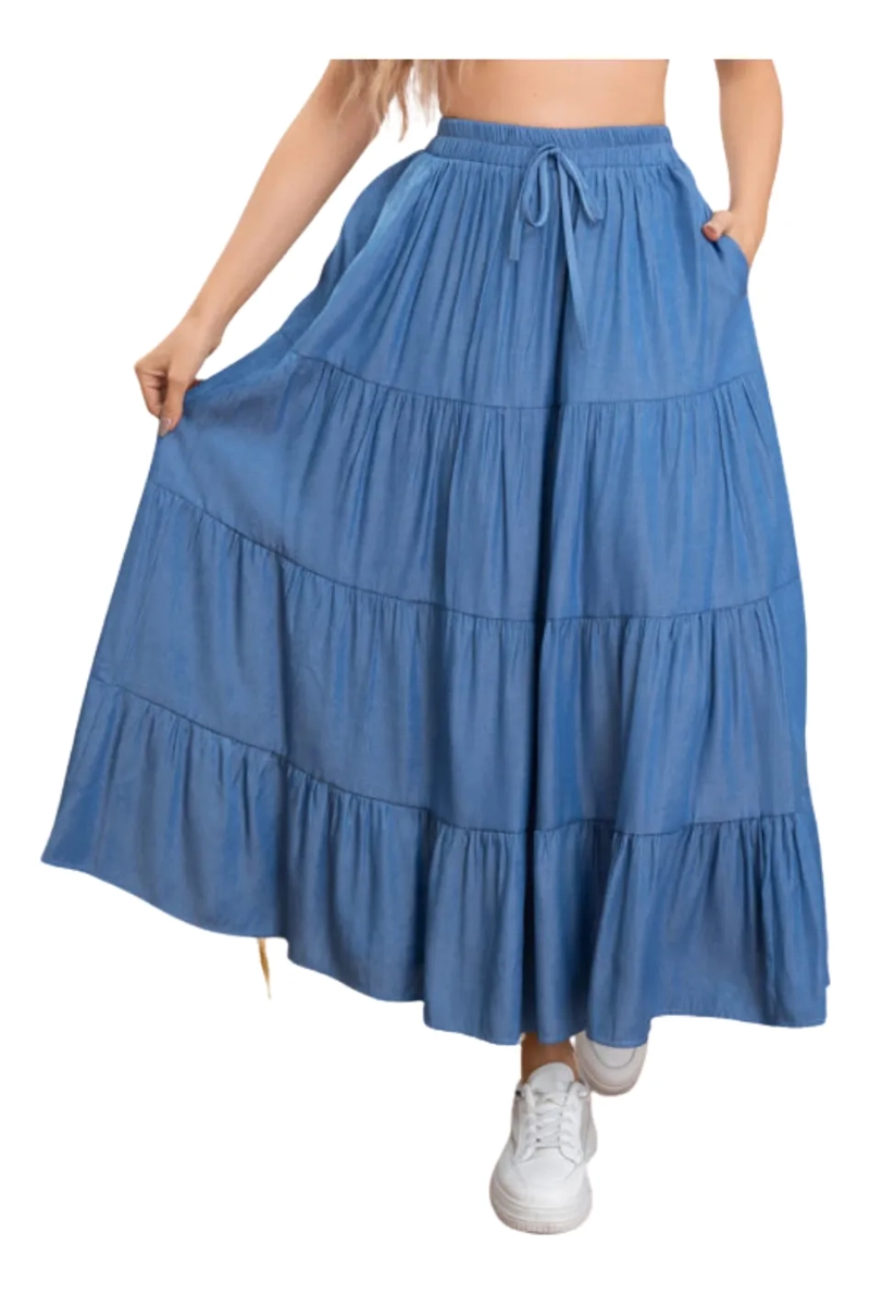 FALDA LARGA ANCHA, TIPO JEANS, CINTURA ALTA JUVENIL 102 - 2