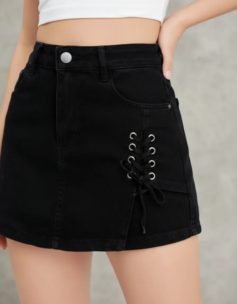 MINI FALDA SHORT JEANS. MUJER FULL ELASTICADA. BOTONES. 6016 - 7