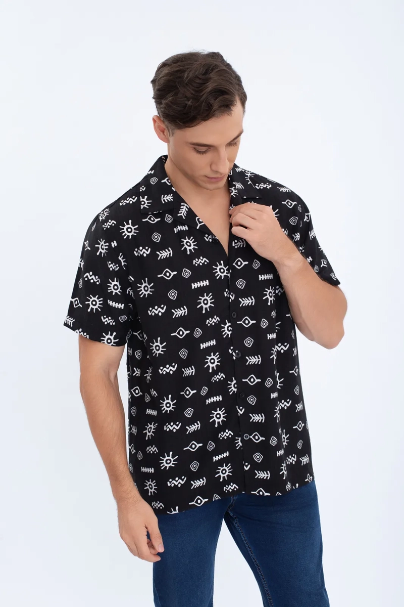 CAMISA HOMBRE CASUAL, DISEÑO ADINKRA. TIPO PLAYA VERANO 0196 - 1