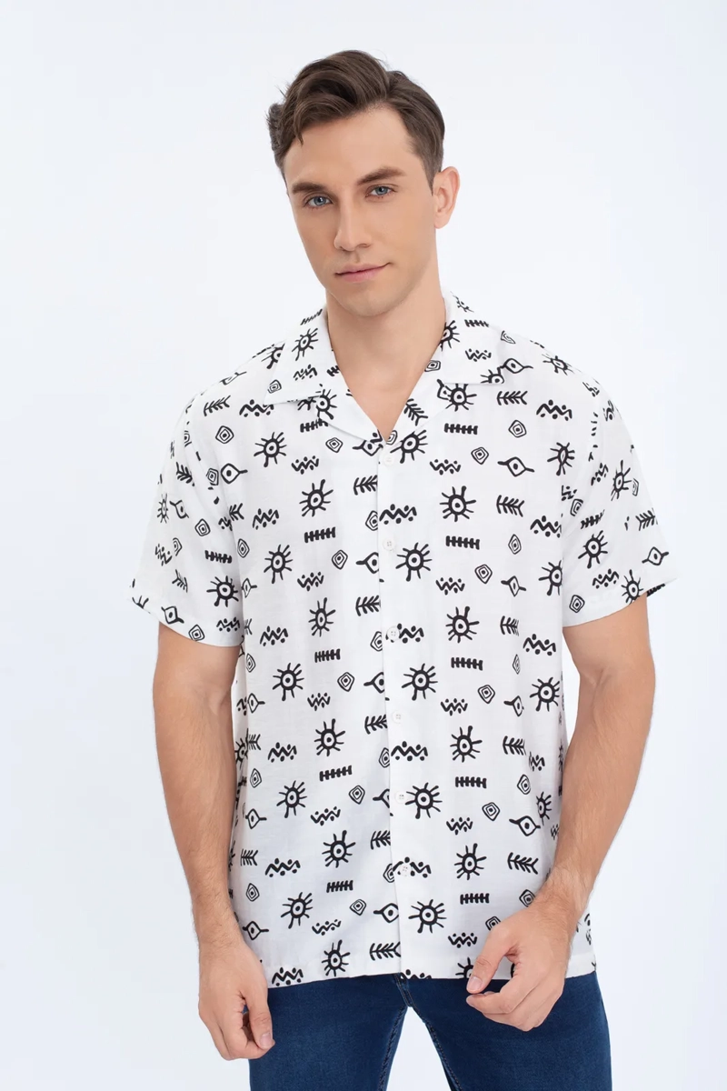 CAMISA HOMBRE CASUAL, DISEÑO ADINKRA. TIPO PLAYA VERANO 0196 - 1