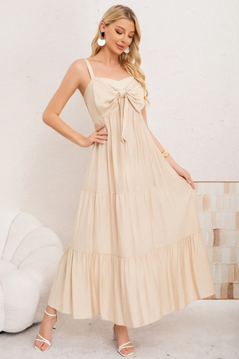 VESTIDO LARGO LISO CON TIRANTES AJUSTABLES Y DETALLE FRONTAL 3361 - 1
