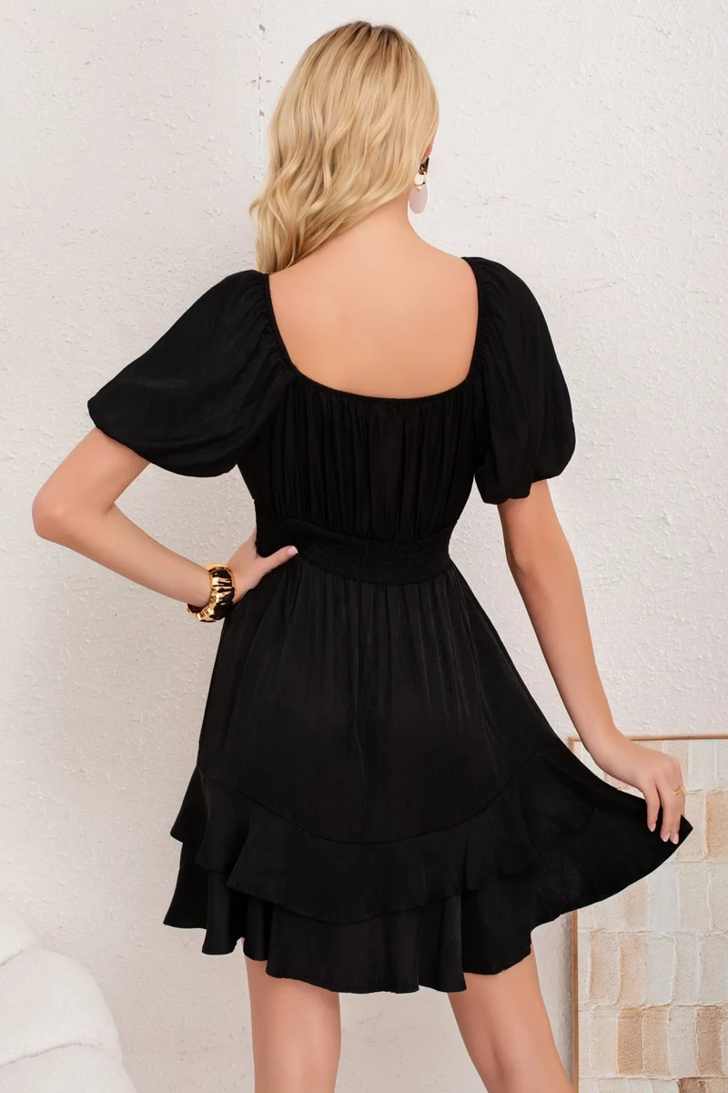 VESTIDO CORTO MUJER. ESCOTE EN V CRUZADO Y MANGA PRINCESA 3366 - 1
