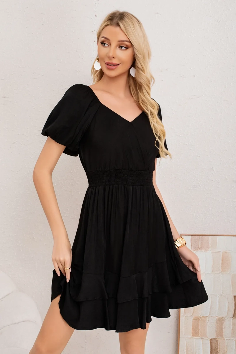VESTIDO CORTO MUJER. ESCOTE EN V CRUZADO Y MANGA PRINCESA 3366 - 2