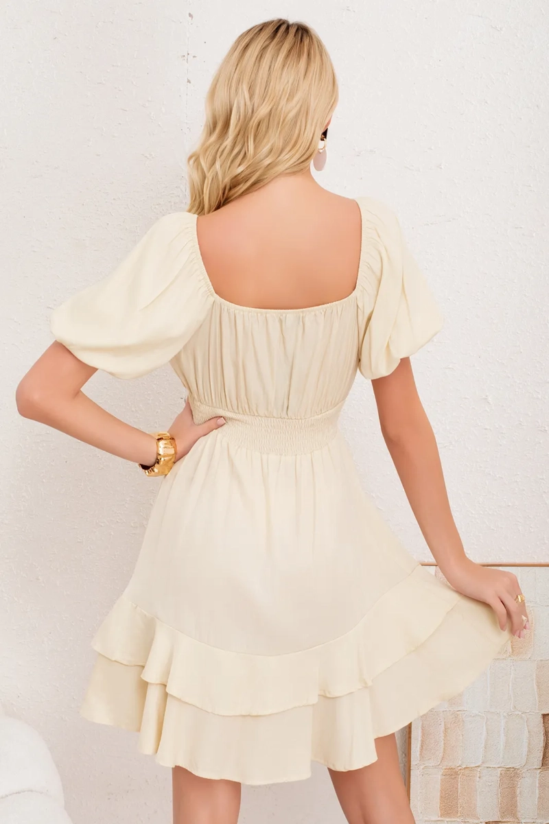 VESTIDO CORTO MUJER. ESCOTE EN V CRUZADO Y MANGA PRINCESA 3366 - 3