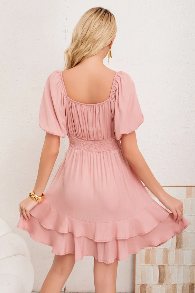 VESTIDO CORTO MUJER. ESCOTE EN V CRUZADO Y MANGA PRINCESA 3366 - 3