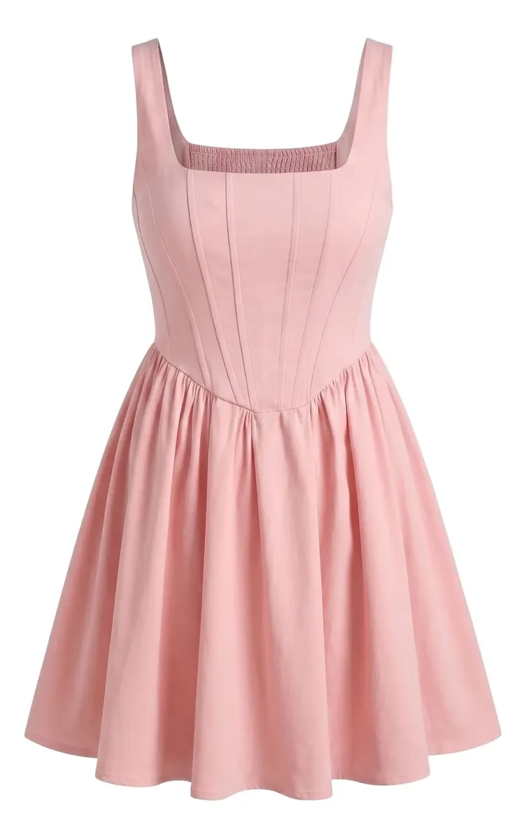 VESTIDO CORTO MUJER, ESCOTE CUADRADO Y BRETELES AJUSTABLES 3365 - 7