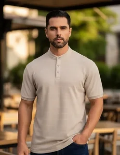 CAMISA HOMBRE ALGODON SLIM FIT, VERANO CUELLO MAO, BOTONES 6285 - 1