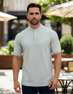 CAMISA HOMBRE ALGODON SLIM FIT, VERANO CUELLO MAO, BOTONES 6285 - 1