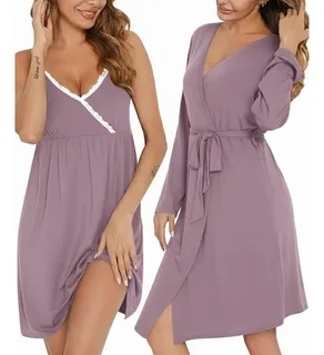 CONJUNTO CAMISA DORMIR MAS BATA MUJER. CALIDAD PREMIUM 263 - 1