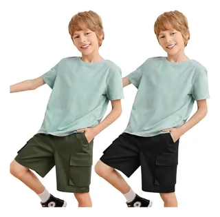 PACK 2 PANTALONES CORTOS NIÑO Y JUVENIL. SHORT BERMUDA CARGO K35 - 1