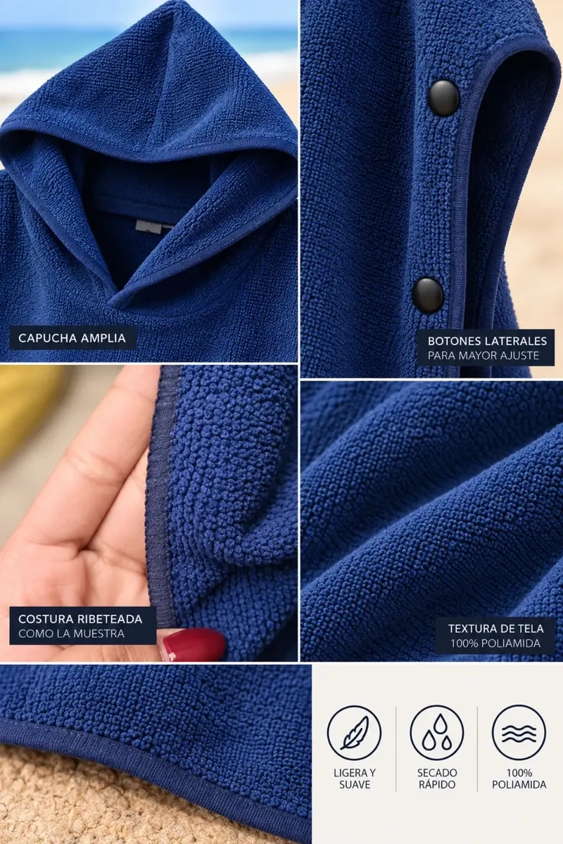 TOALLA DE PLAYA Y DE BAÑO CON CAPUCHA, SECADO RAPIDO. AZUL 380 - 6