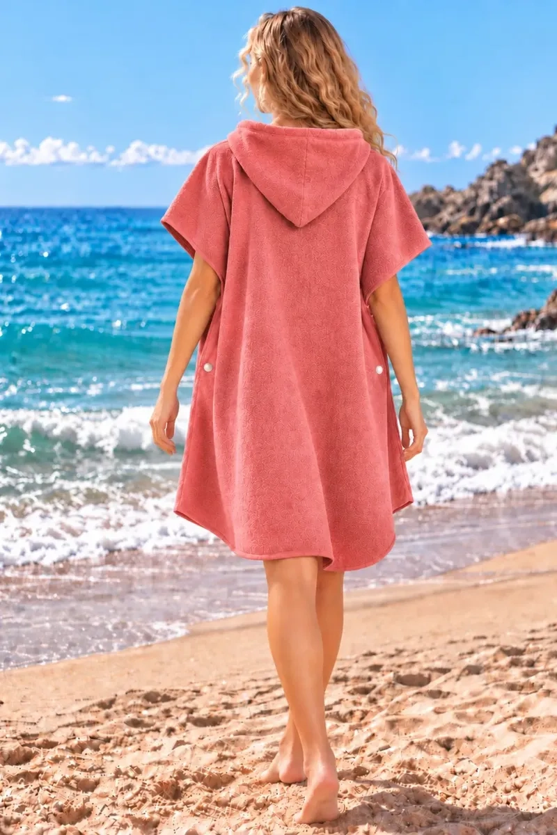 PACK 2 TOALLA MUJER DE BAÑO CON CAPUCHA, SECADO RAPIDO ROSA-HOJA 380 - 3