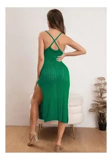 MAXI VESTIDO PLAYA TEJIDO, CAIDA EN PUNTA, TIPO MACRAME. 8058 - 3