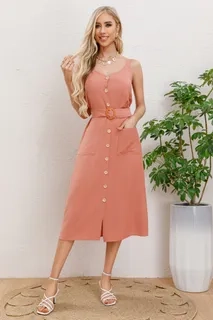 VESTIDO MUJER LARGO, BOTONES CON CINTURON. EXCELENTE CALIDAD 3337 - 1
