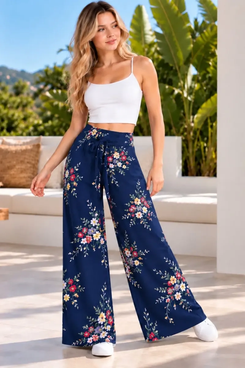 PANTALON PALAZZO MUJER. ALGODON ESTAMPADO PRIMAVERA. 734 - 1