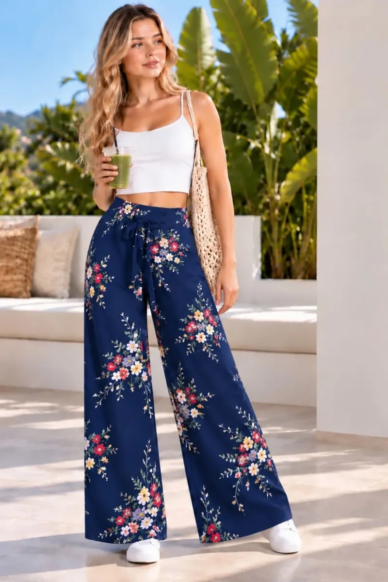 PANTALON PALAZZO MUJER. ALGODON ESTAMPADO PRIMAVERA. 734 - 2
