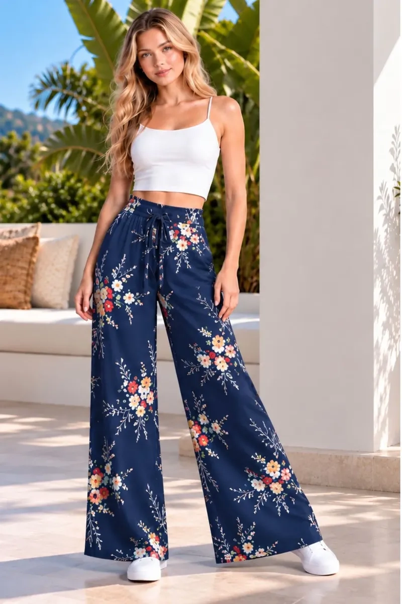 PANTALON PALAZZO MUJER. ALGODON ESTAMPADO PRIMAVERA. 734 - 4