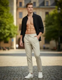 PANTALON LINO HOMBRE, CORTE RECTO, PRETINA ELASTICADA 7141 - 1