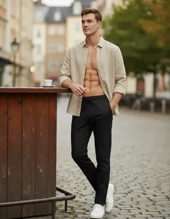 PANTALON LINO HOMBRE, CORTE RECTO, PRETINA ELASTICADA 7141 - 1