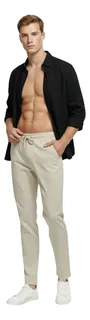 PANTALON LINO HOMBRE, CORTE RECTO, PRETINA ELASTICADA 7141 - 2