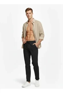PANTALON LINO HOMBRE, CORTE RECTO, PRETINA ELASTICADA 7141 - 2