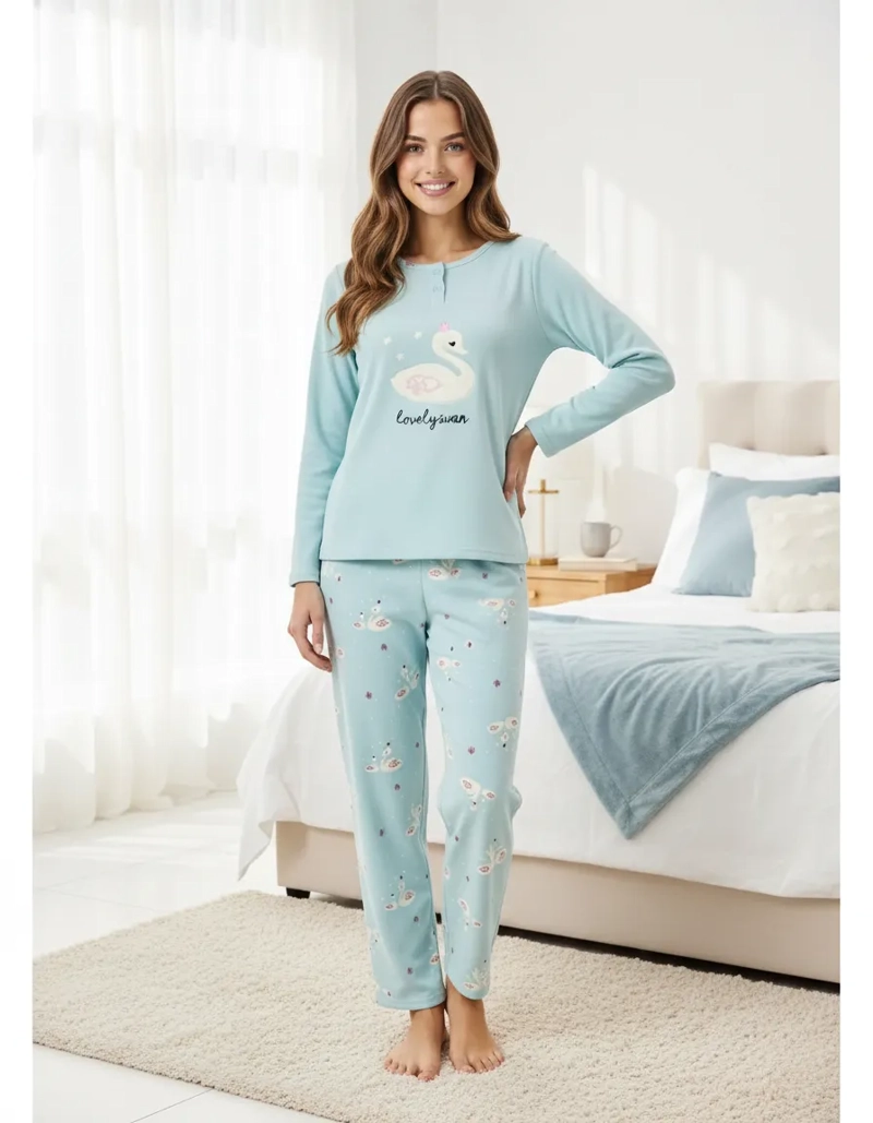 PIJAMA MUJER MICROPOLAR. FLAMENGO. DOS BOTONES 495 - 1