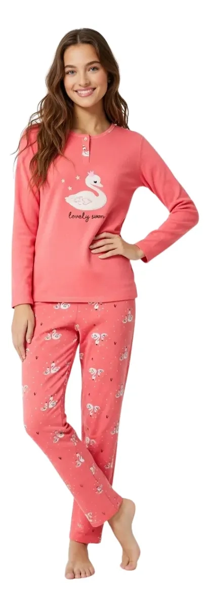 PIJAMA MUJER MICROPOLAR. FLAMENGO. DOS BOTONES 495 - 2