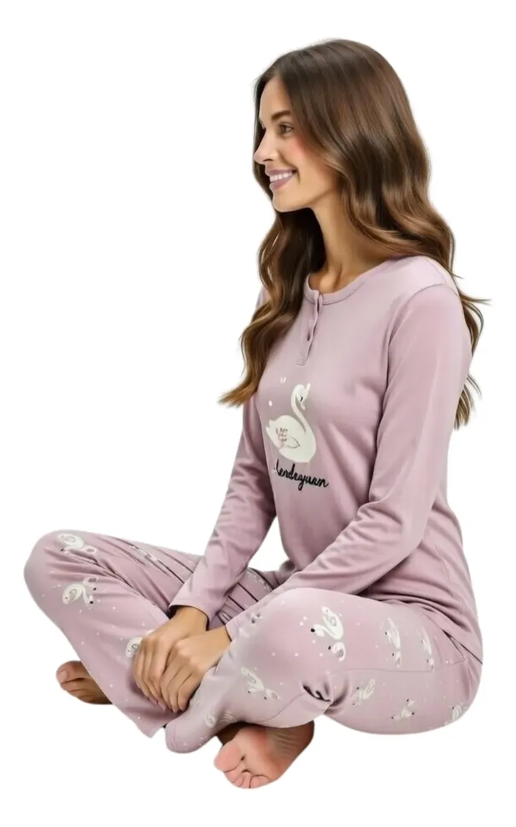 PIJAMA MUJER MICROPOLAR. FLAMENGO. DOS BOTONES 495 - 3