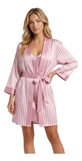 CONJUNTO MUJER BATA Y CAMISA DE DORMIR SEDA SATEN PREMIUM 188 - 1