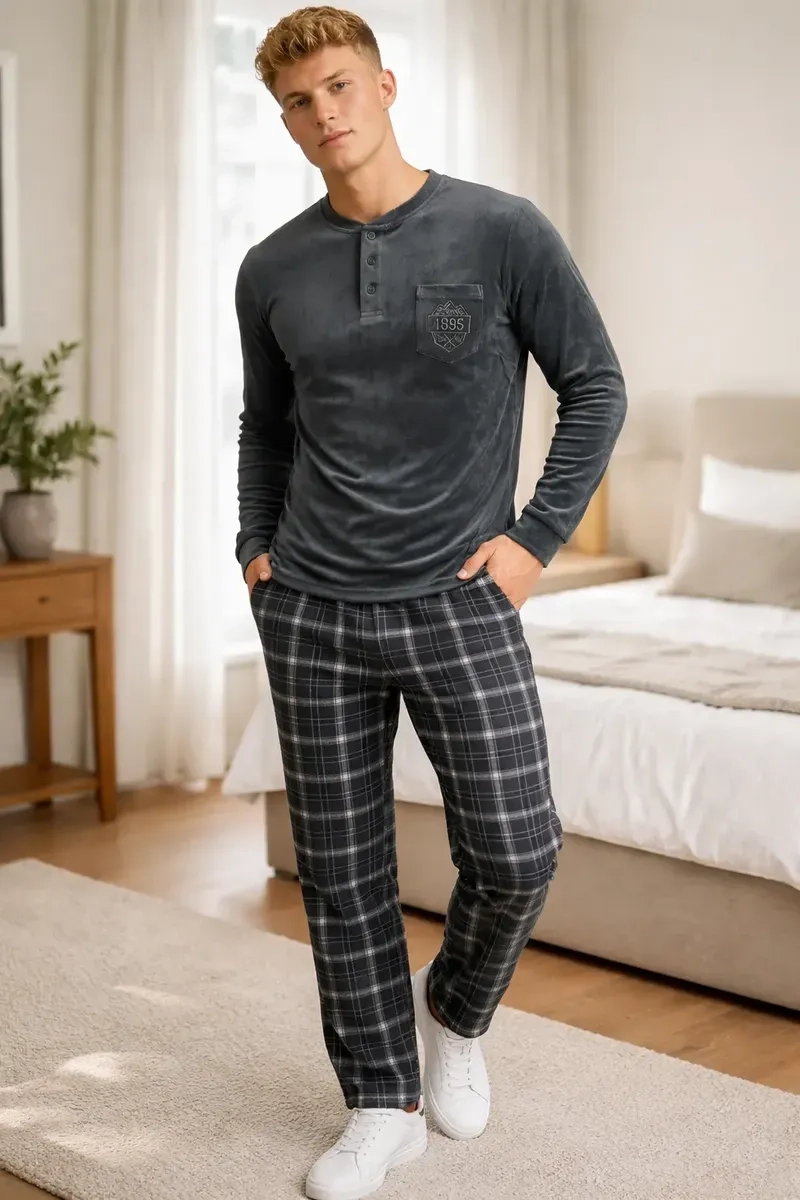 PIJAMA HOMBRE MICROPOLAR INVIERNO TERMICO 2 PIEZAS 5385 - 1