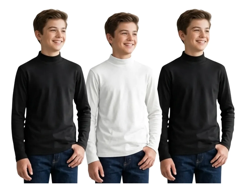 PACK 3 CAMISETA BEATLE HOMBRE JUVENIL. ALGODON MANGA LARGA 9670 - 1