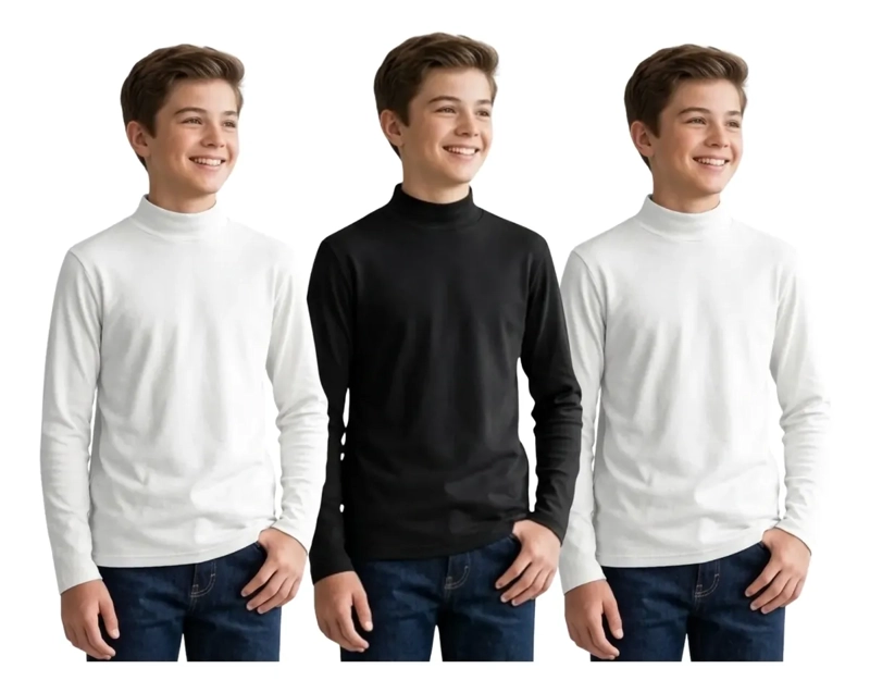 PACK 3 CAMISETA BEATLE HOMBRE JUVENIL. ALGODON MANGA LARGA 9670 - 2