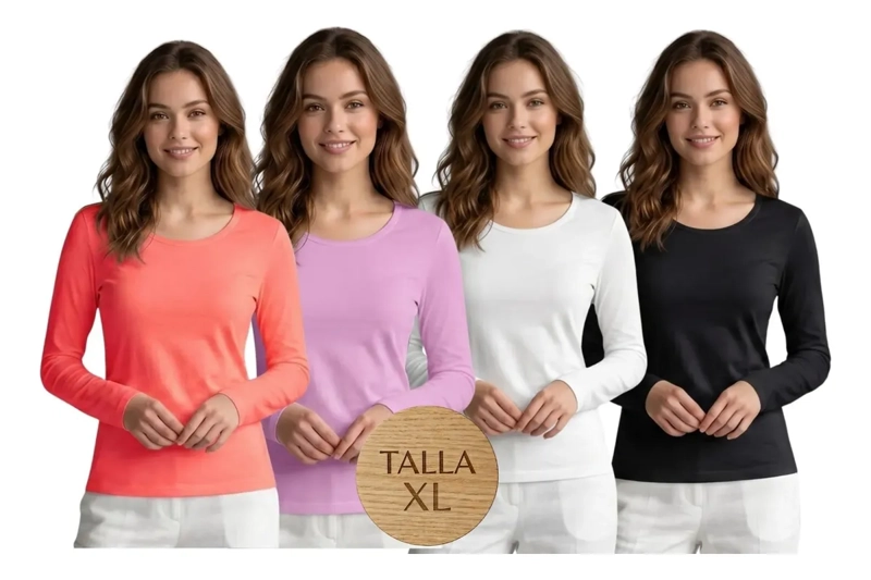 PACK 4 CAMISETA INVIERNO MUJER FORRO POLAR ELASTICADA COLORES 301 - 4
