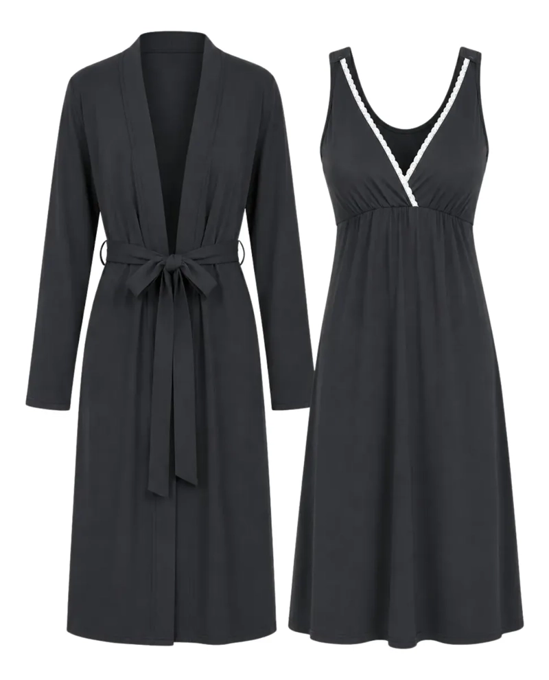 CONJUNTO DE BATA Y CAMISA DE DORMIR PARA MUJER ELEGANTE SOFT Q22 - 6