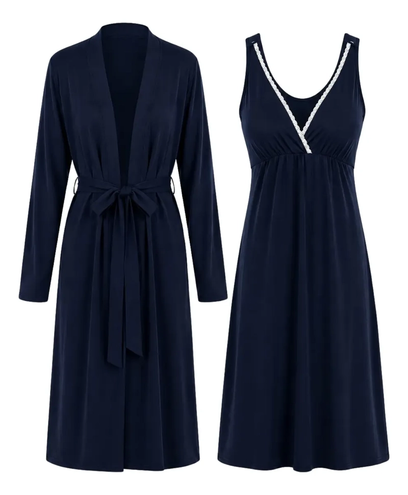 CONJUNTO DE BATA Y CAMISA DE DORMIR PARA MUJER ELEGANTE SOFT Q22 - 6