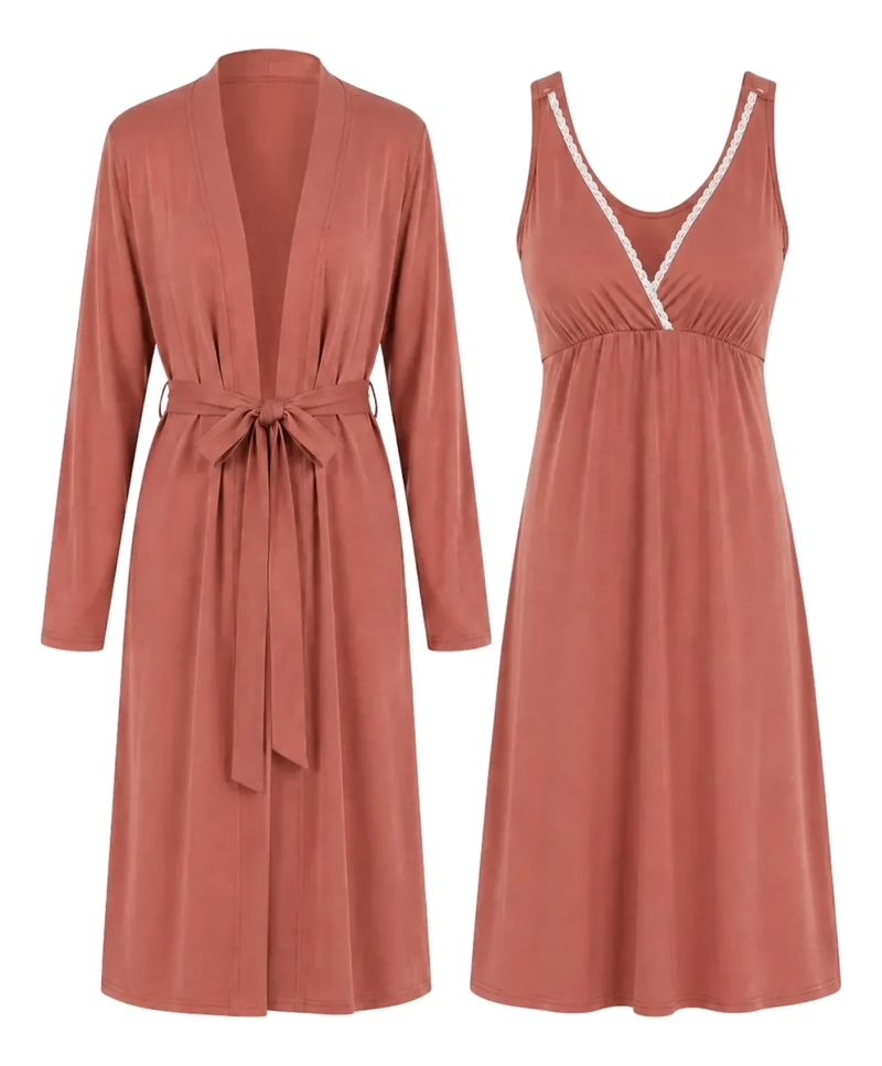 CONJUNTO DE BATA Y CAMISA DE DORMIR PARA MUJER ELEGANTE SOFT Q22 - 6