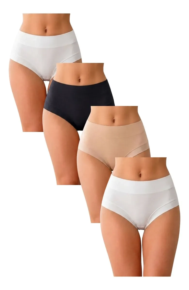 PACK 4 CALZON TIRO ALTO MUJER TELA BAMBU COLORES SURTIDOS M86 - 1
