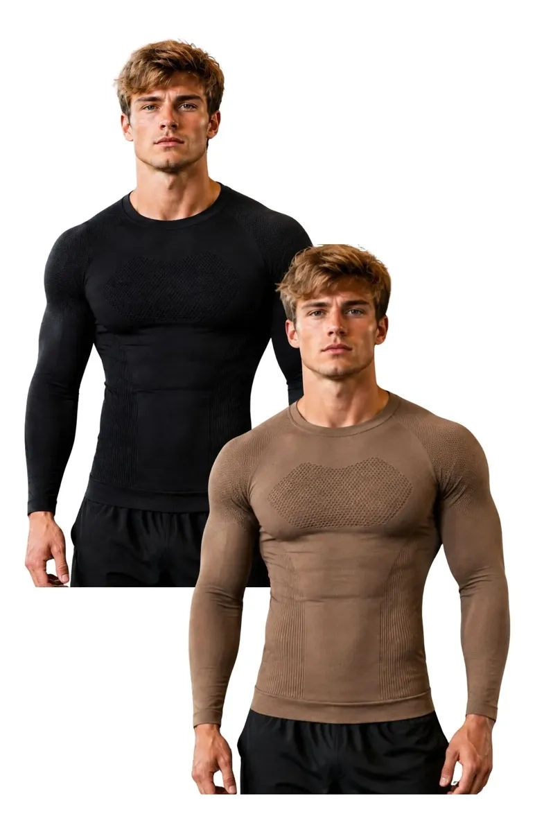PACK 2 CAMISETA HOMBRE COMPRESION DEPORTIVA GIMNASIO 7463 - 1