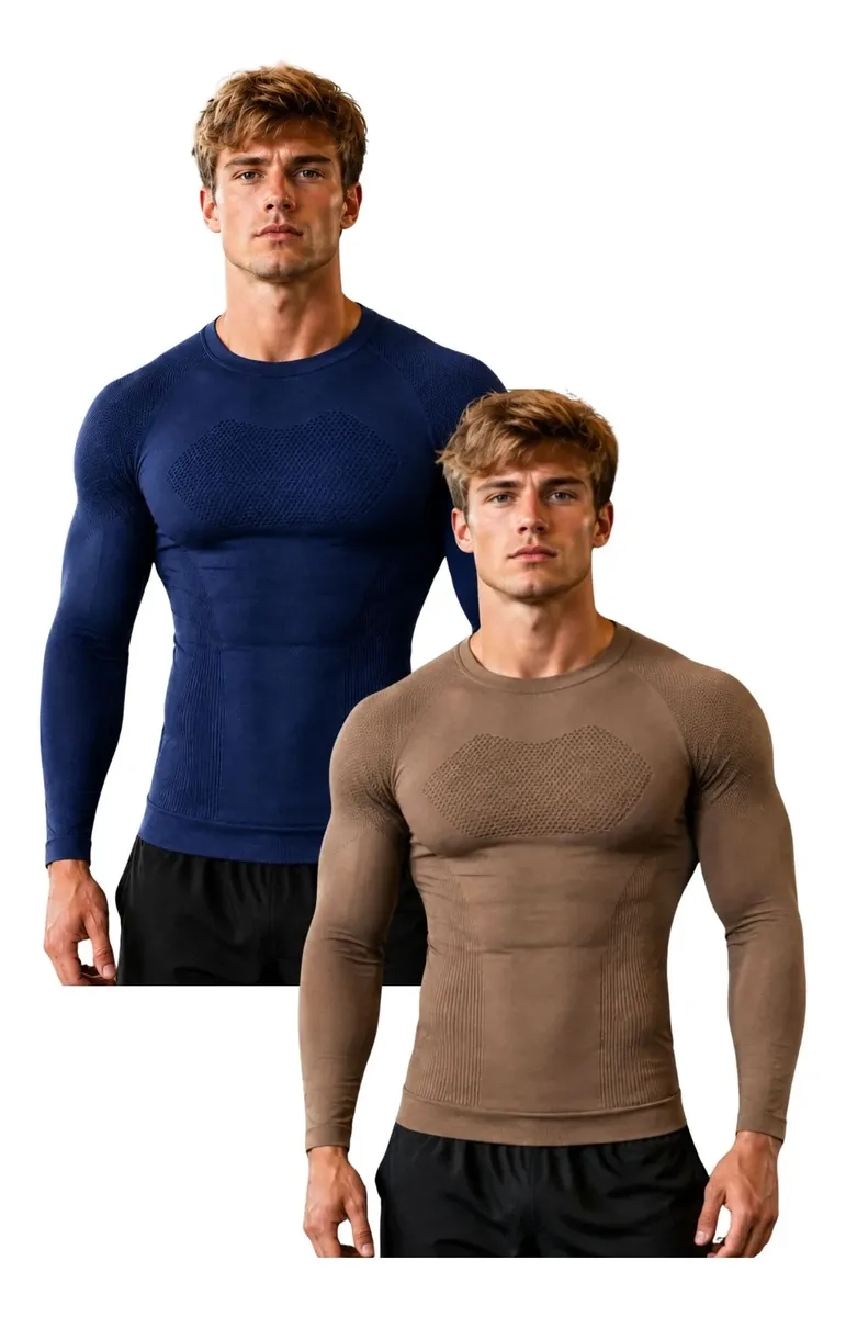 PACK 2 CAMISETA HOMBRE COMPRESION DEPORTIVA GIMNASIO 7463 - 2