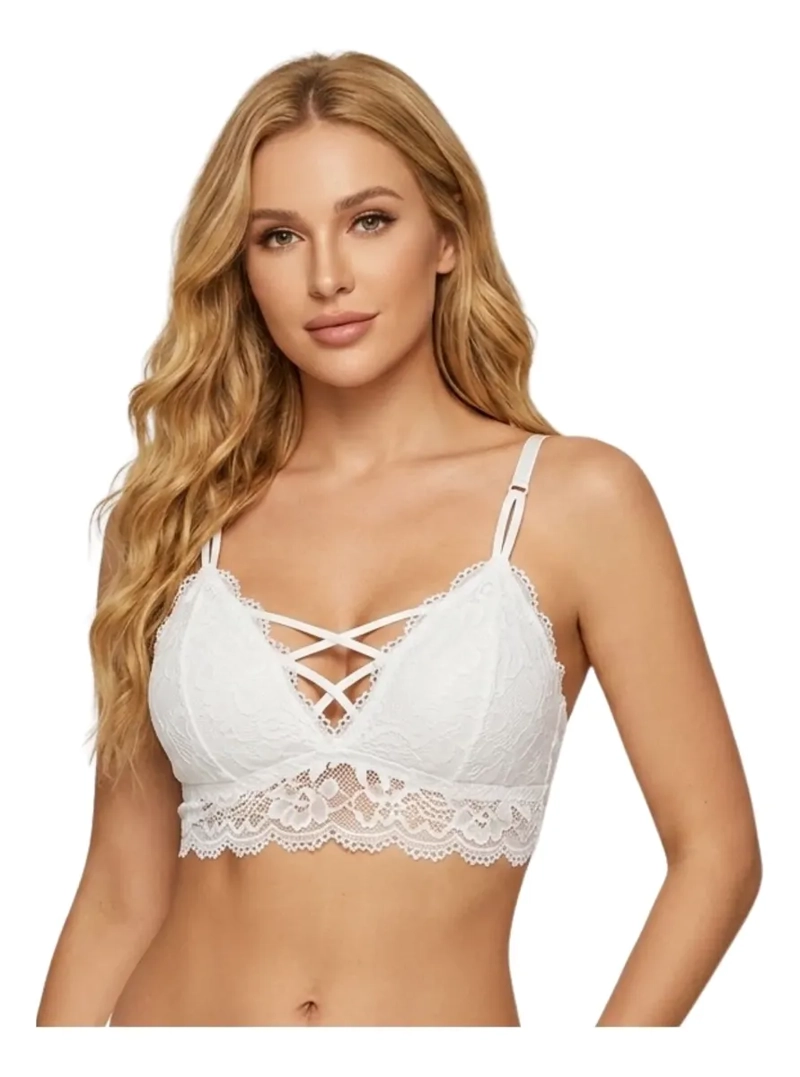 BRALET TOP ELASTICADO MUJER SOSTEN PETO SUJETADOR ENCAJE 600 - 1