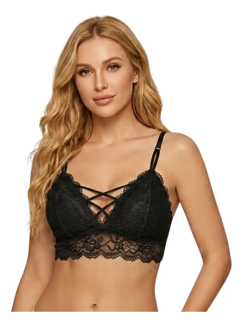 BRALET TOP ELASTICADO MUJER SOSTEN PETO SUJETADOR ENCAJE 600 - 1