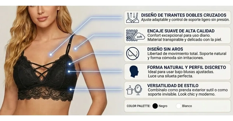 BRALET TOP ELASTICADO MUJER SOSTEN PETO SUJETADOR ENCAJE 600 - 4