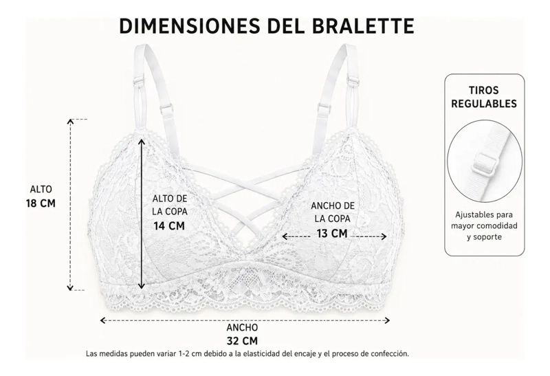 BRALET TOP ELASTICADO MUJER SOSTEN PETO SUJETADOR ENCAJE 600 - 7
